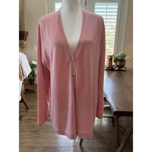 J. Jill Women’s XL Pink Wool Blend Cardigan Sweater Long Sleeve V-Neck Button - Picture 1 of 10